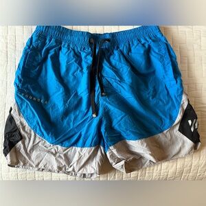 YoungLA Mens Lined Versatile Colorblock Bodybuilding Swim Shorts L Blue and Gray